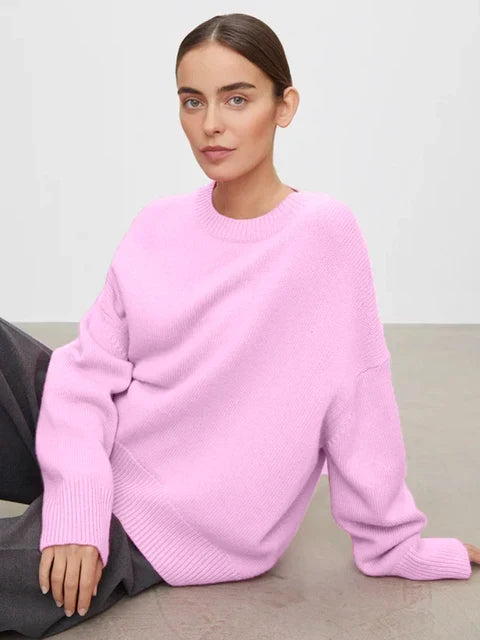 Women's Crew Neck Knit Jumper Relaxed Fit Long Sleeve