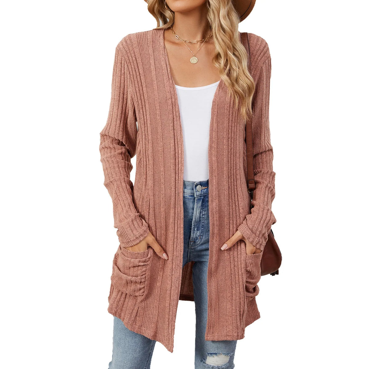Women’s Longline Ribbed Open Front Cardigan