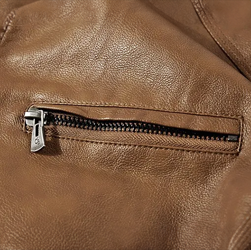Men’s Zip-Up Leather Look Biker Jacket