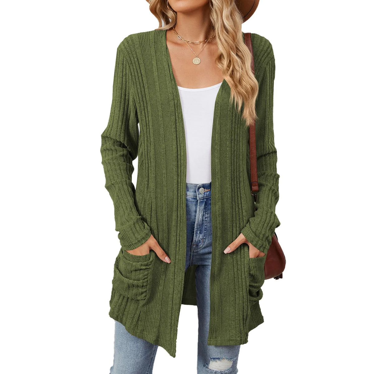 Women’s Longline Ribbed Open Front Cardigan