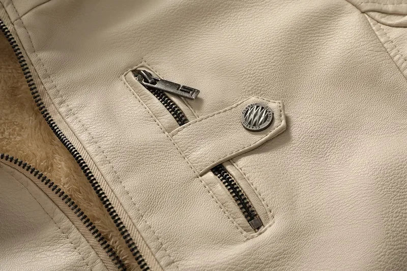 Men’s Hooded Leather Look Biker Jacket