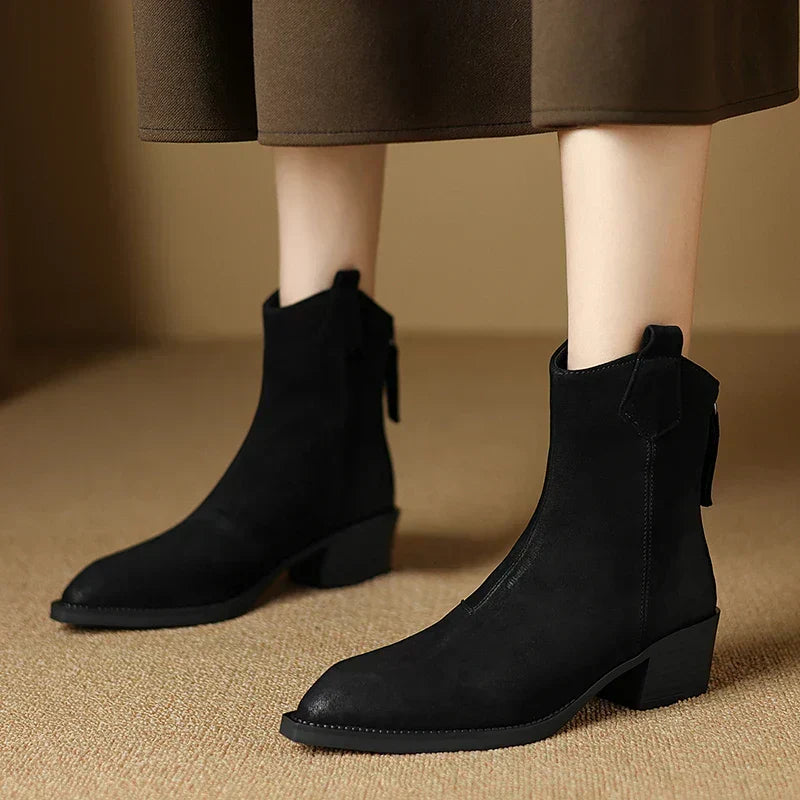 Alessia | Block Heel Pull Tab Detail Ankle Boots
