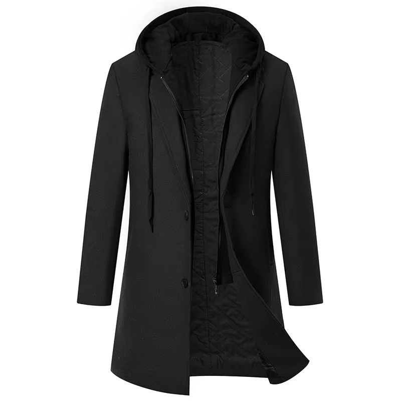 Men's Hooded Wool-Blend Trench Coat | Long Winter Overcoat