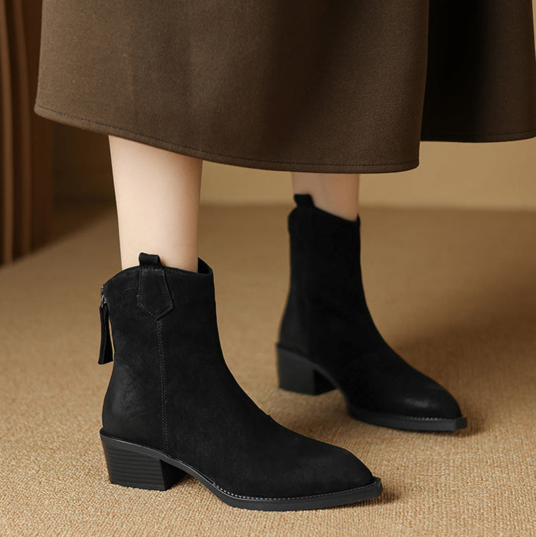 Alessia | Block Heel Pull Tab Detail Ankle Boots