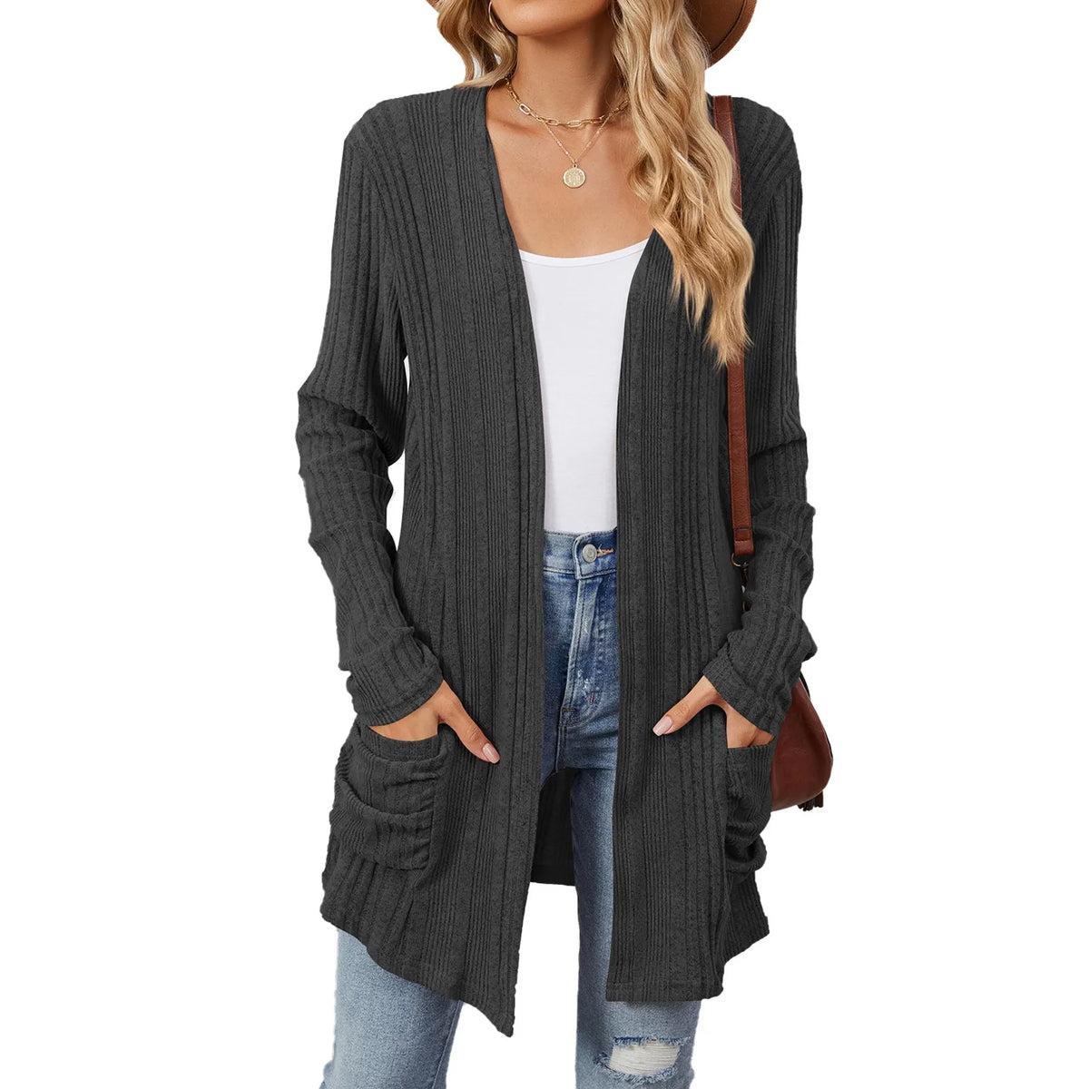 Women’s Longline Ribbed Open Front Cardigan