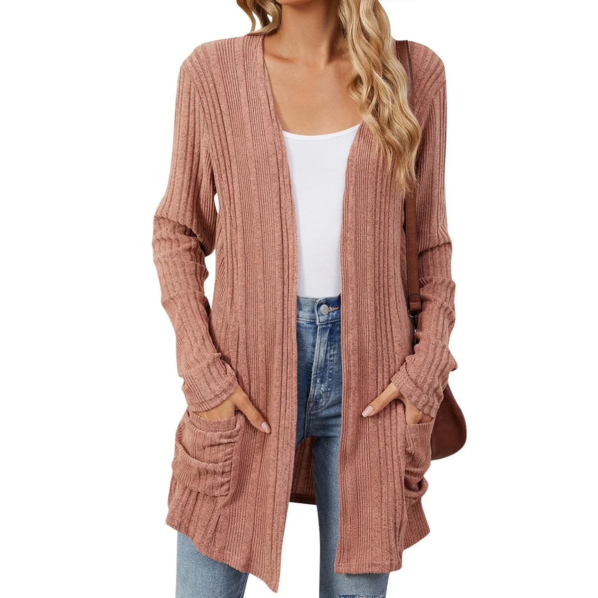 Women’s Longline Ribbed Open Front Cardigan