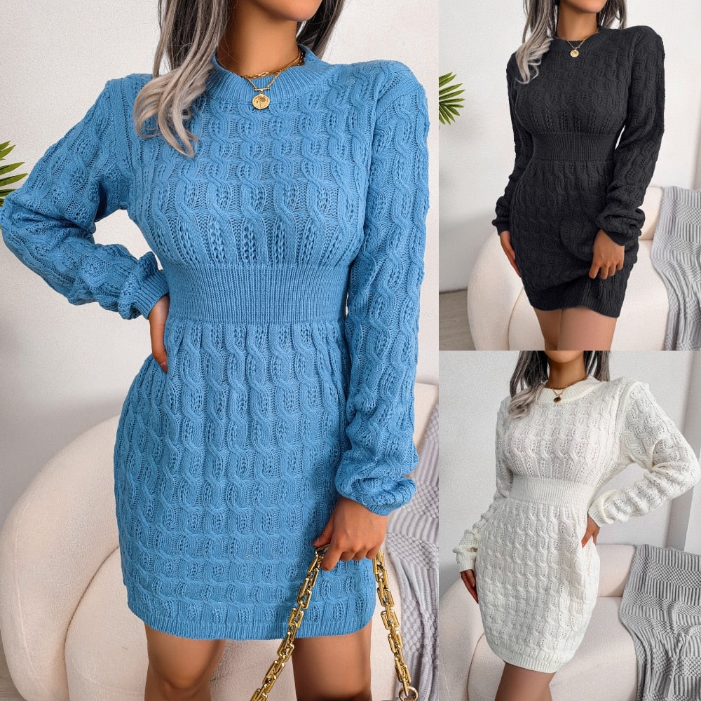Women’s Cable Knit Mini Dress with Defined Waist