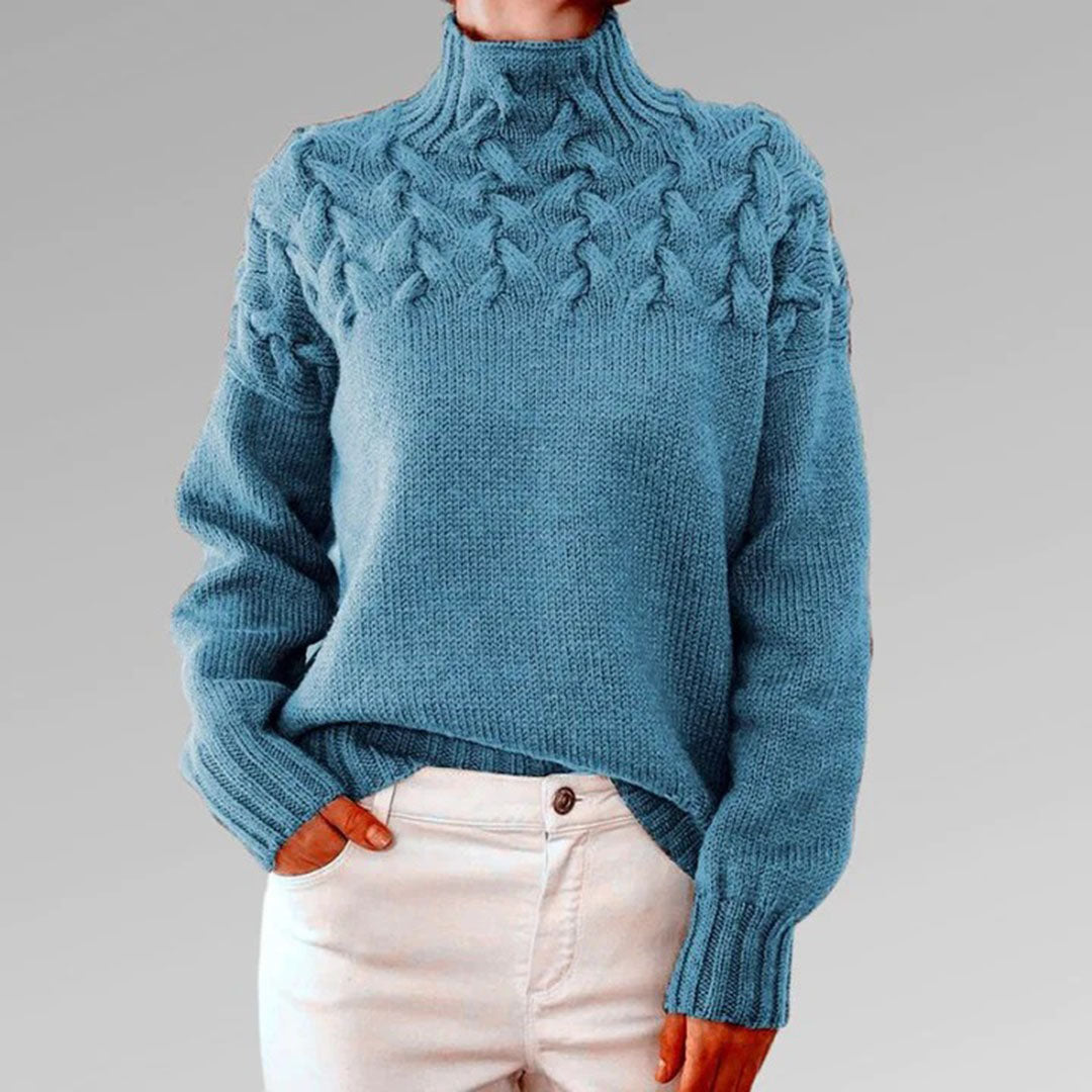Women's Cable Knit High Neck Jumper with Textured Yoke