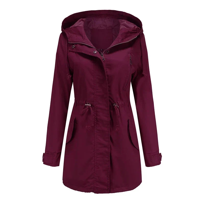 Women's Lightweight Hooded Parka Jacket with Adjustable Drawstring Waist and High Neck – Relaxed Fit Long Sleeve Utility Outerwear with Front Pockets for Casual Spring and Autumn Everyday Wear