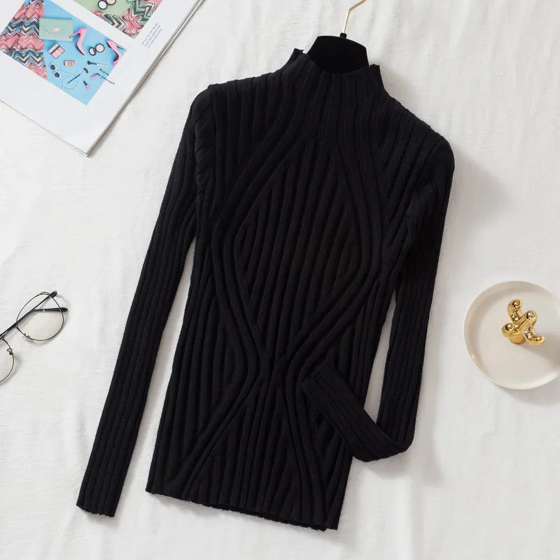 Women's Ribbed Roll Neck Jumper Long Sleeve