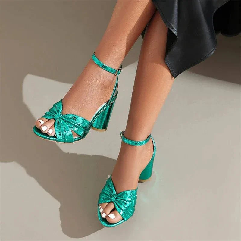 Metallic Block Heel Sandals