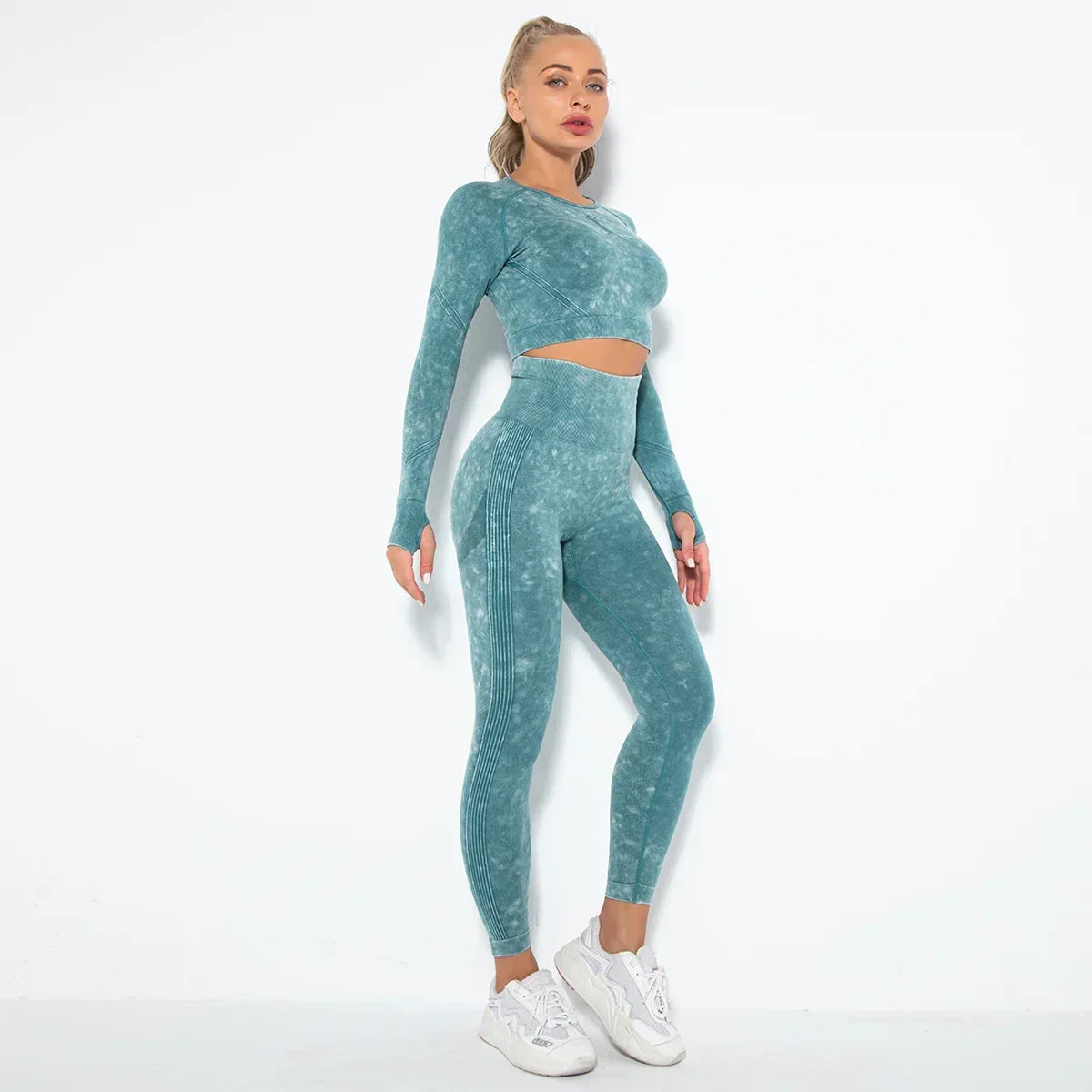 Women's Seamless Cropped Yoga Top Long Sleeve Crew Neck