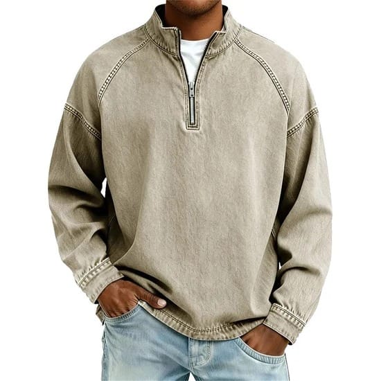 WASHED COTTON QUARTER ZIP FOR MEN