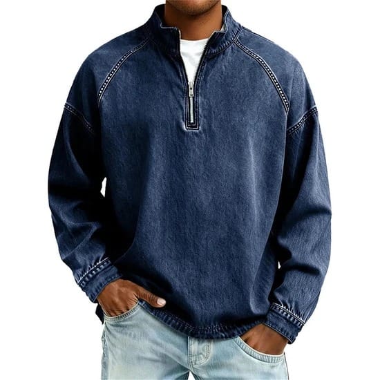 WASHED COTTON QUARTER ZIP FOR MEN