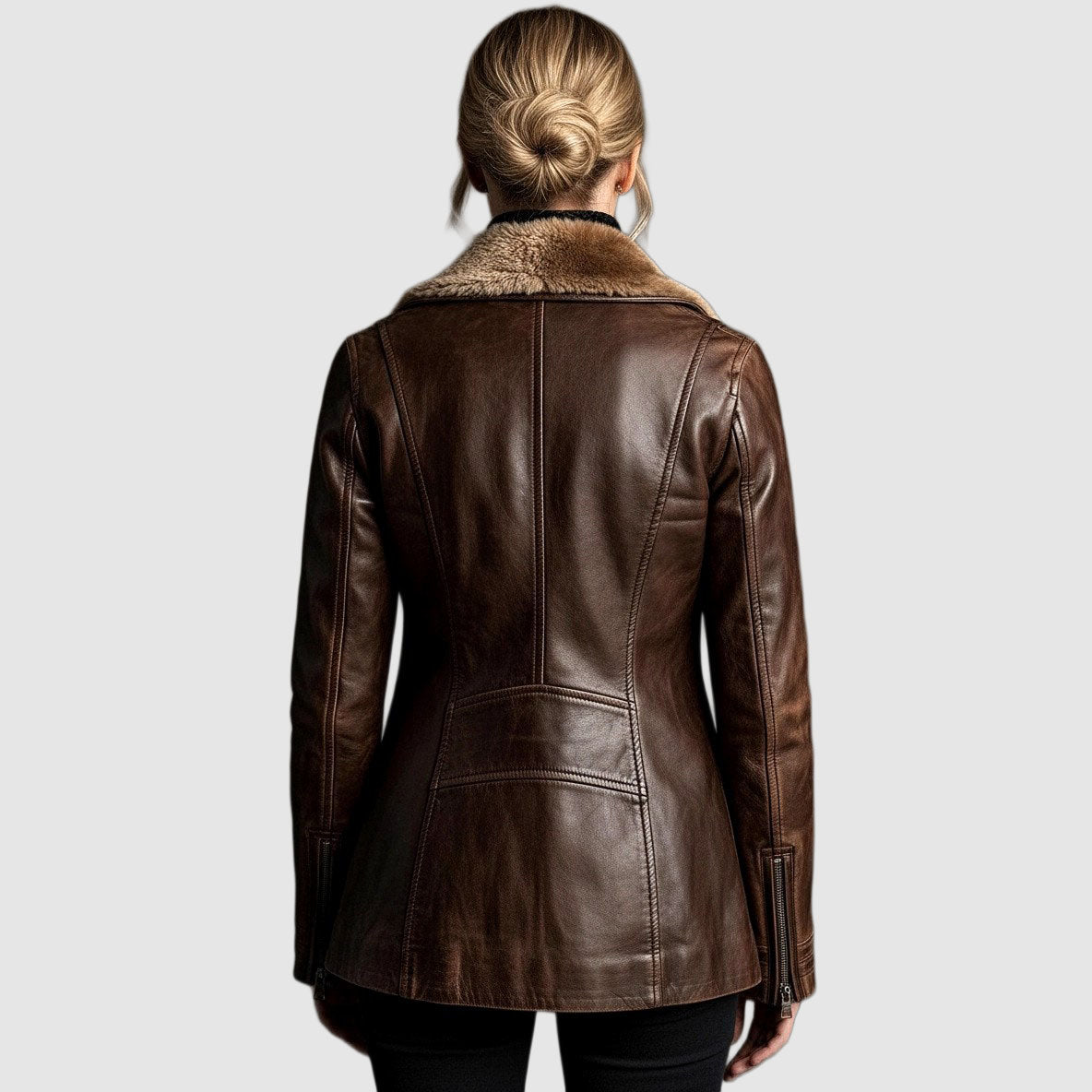 Samara | Shearling Collar Zip-Front Leather Jacket