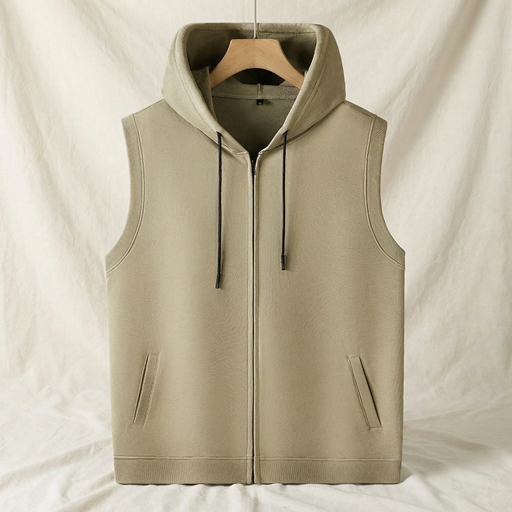 Men's Sleeveless Zip Up Hoodie | Gym Training Vest