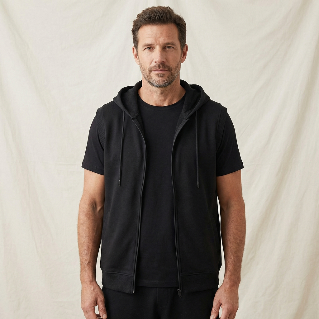 Men's Sleeveless Zip Up Hoodie | Gym Training Vest