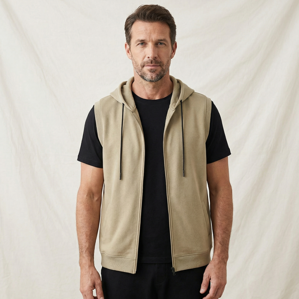 Men's Sleeveless Zip Up Hoodie | Gym Training Vest