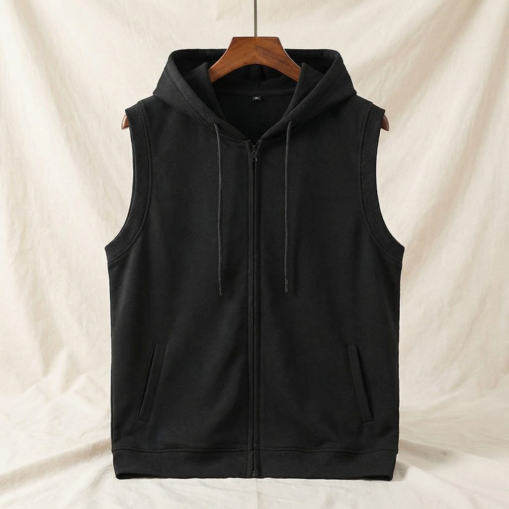 Men's Sleeveless Zip Up Hoodie | Gym Training Vest
