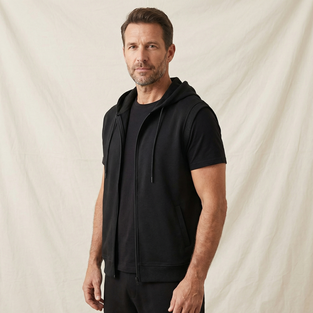 Men's Sleeveless Zip Up Hoodie | Gym Training Vest