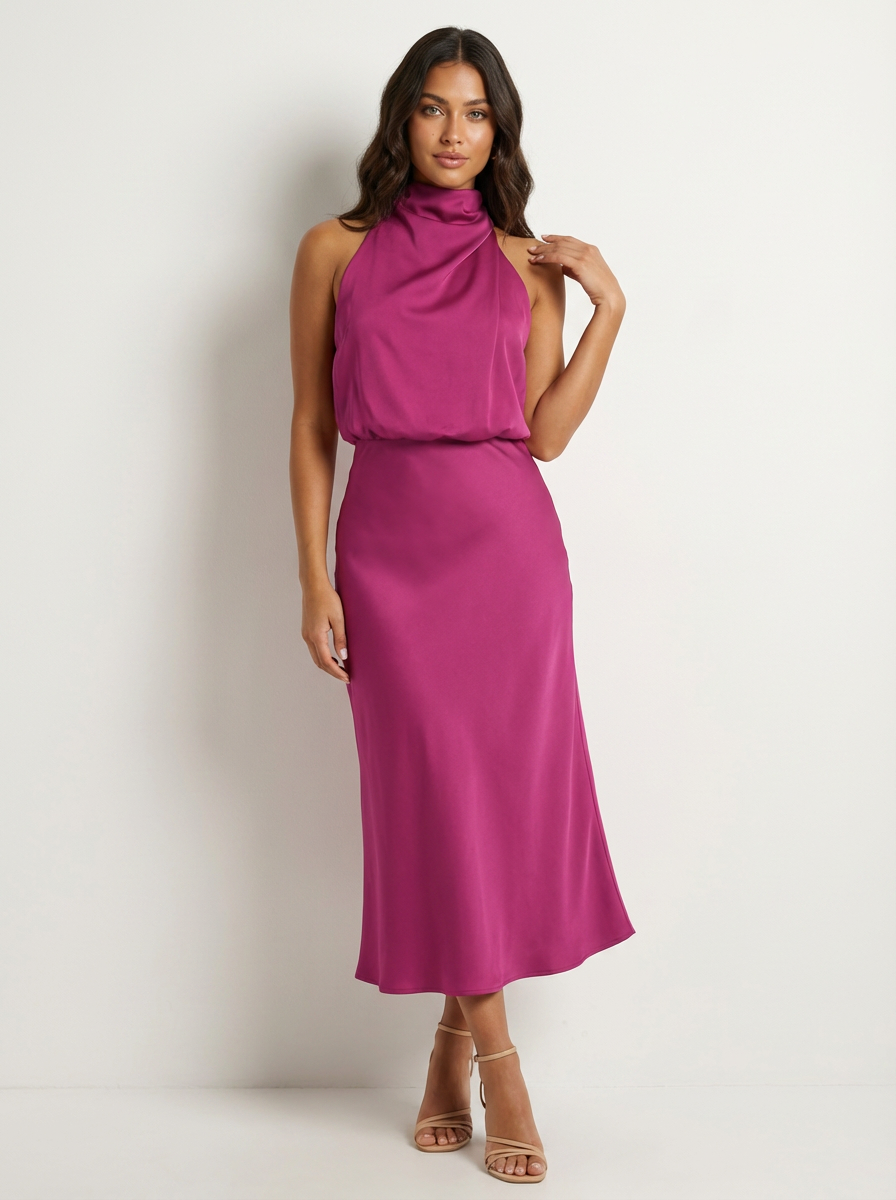 Elara | Satin Halter Midi Dress