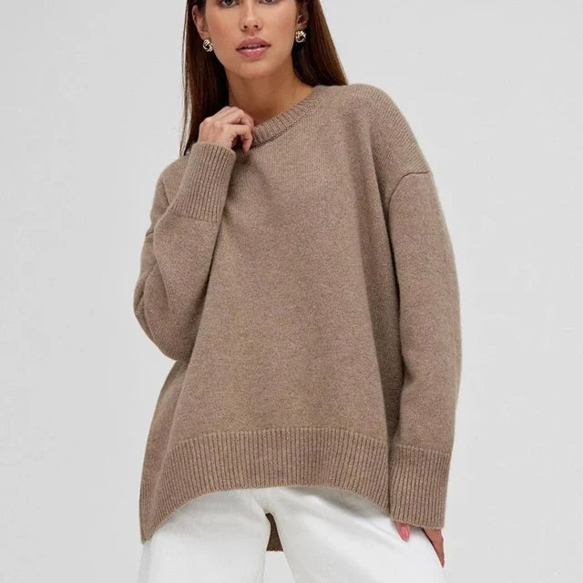 Women's Crew Neck Knit Jumper Relaxed Fit Long Sleeve