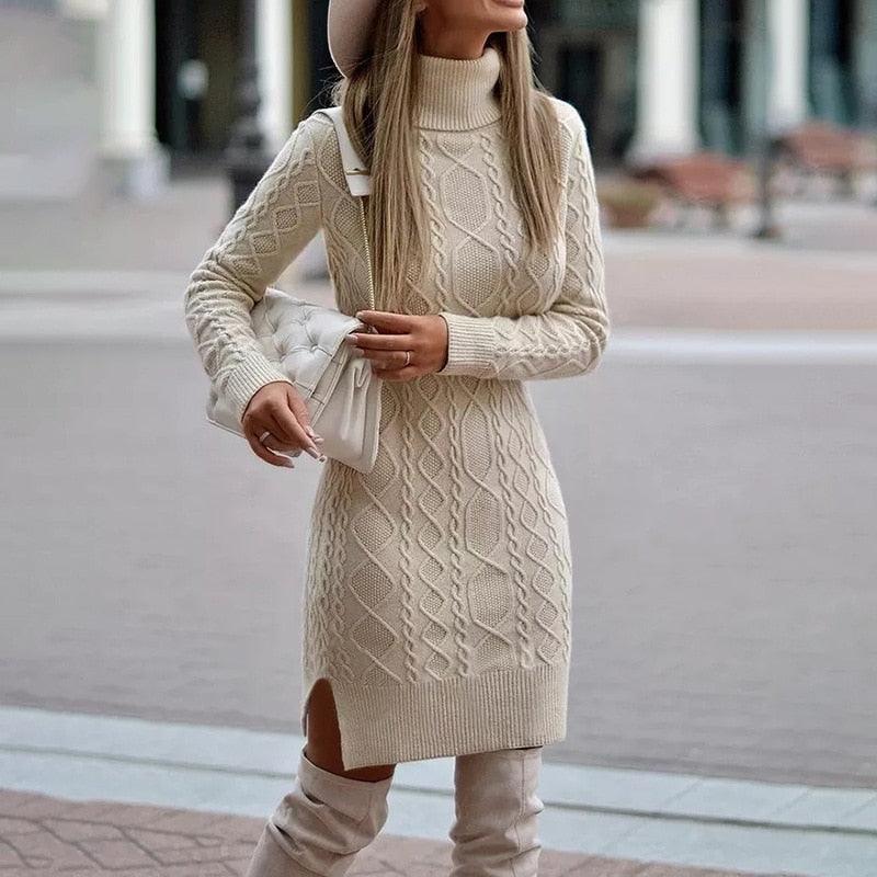 Women’s Cable Knit Roll Neck Jumper Dress
