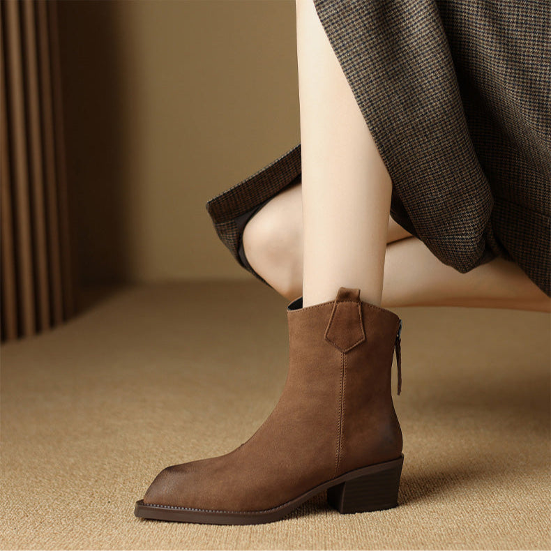 Alessia | Block Heel Pull Tab Detail Ankle Boots