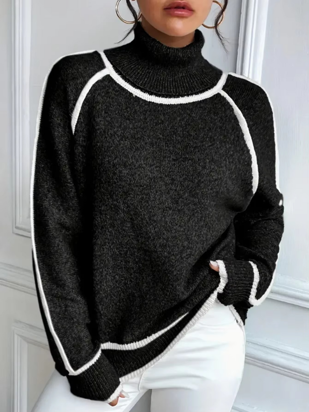 Women's Oversized Turtleneck Jumper | Ribbed Knit Sweater
