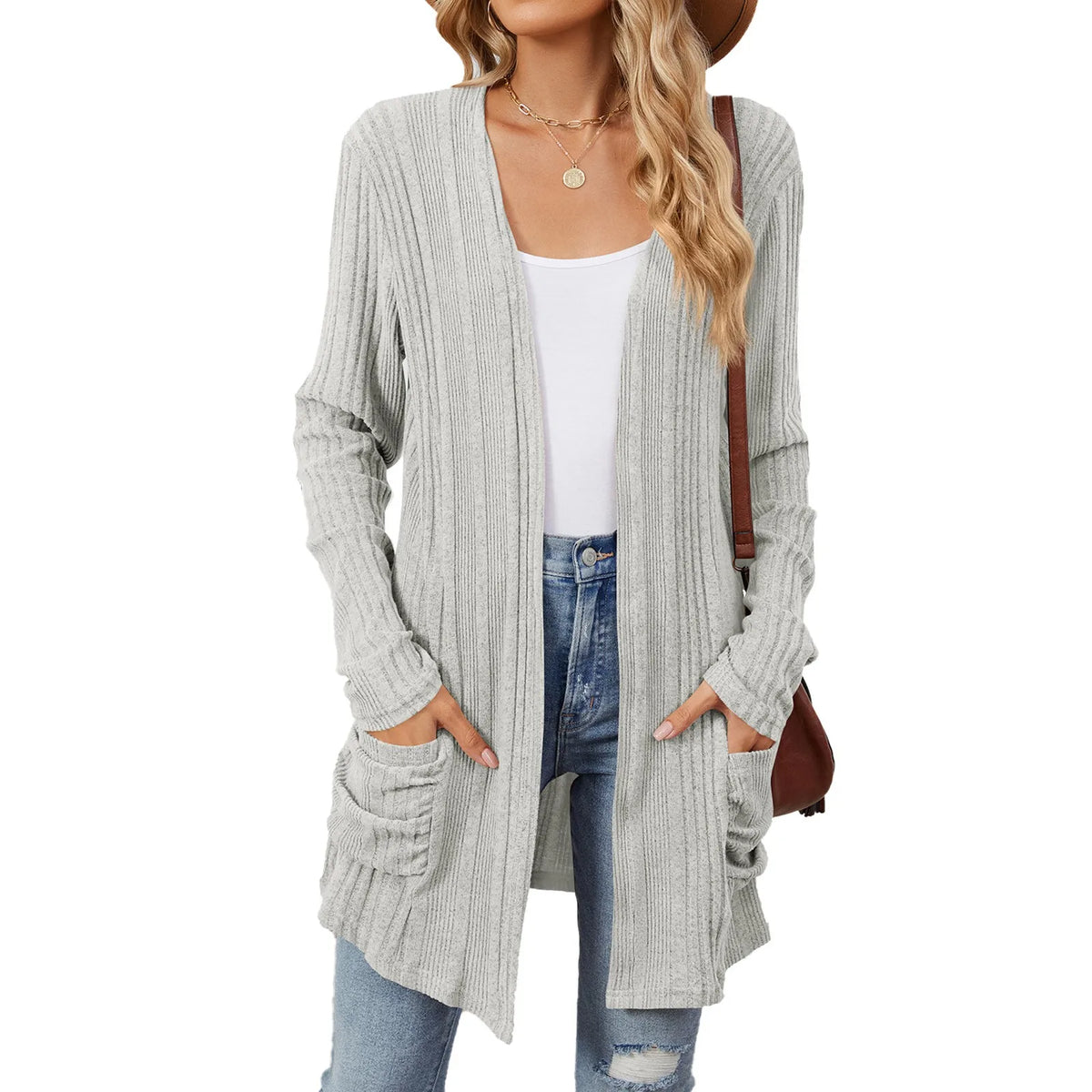 Women’s Longline Ribbed Open Front Cardigan