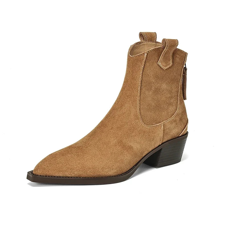 Women's Western Ankle Boots | Suede-Look Pointed Toe