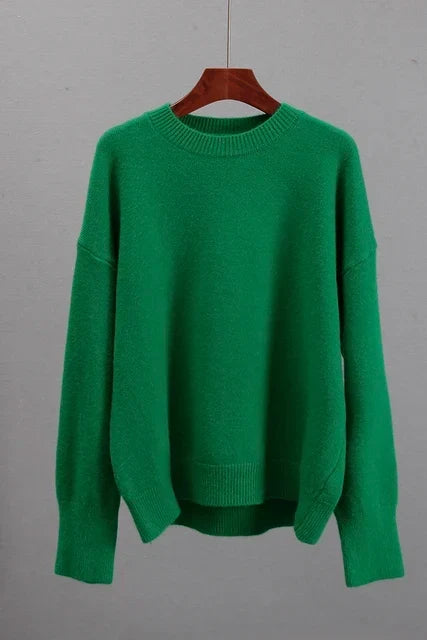 Women's Crew Neck Knit Jumper Relaxed Fit Long Sleeve
