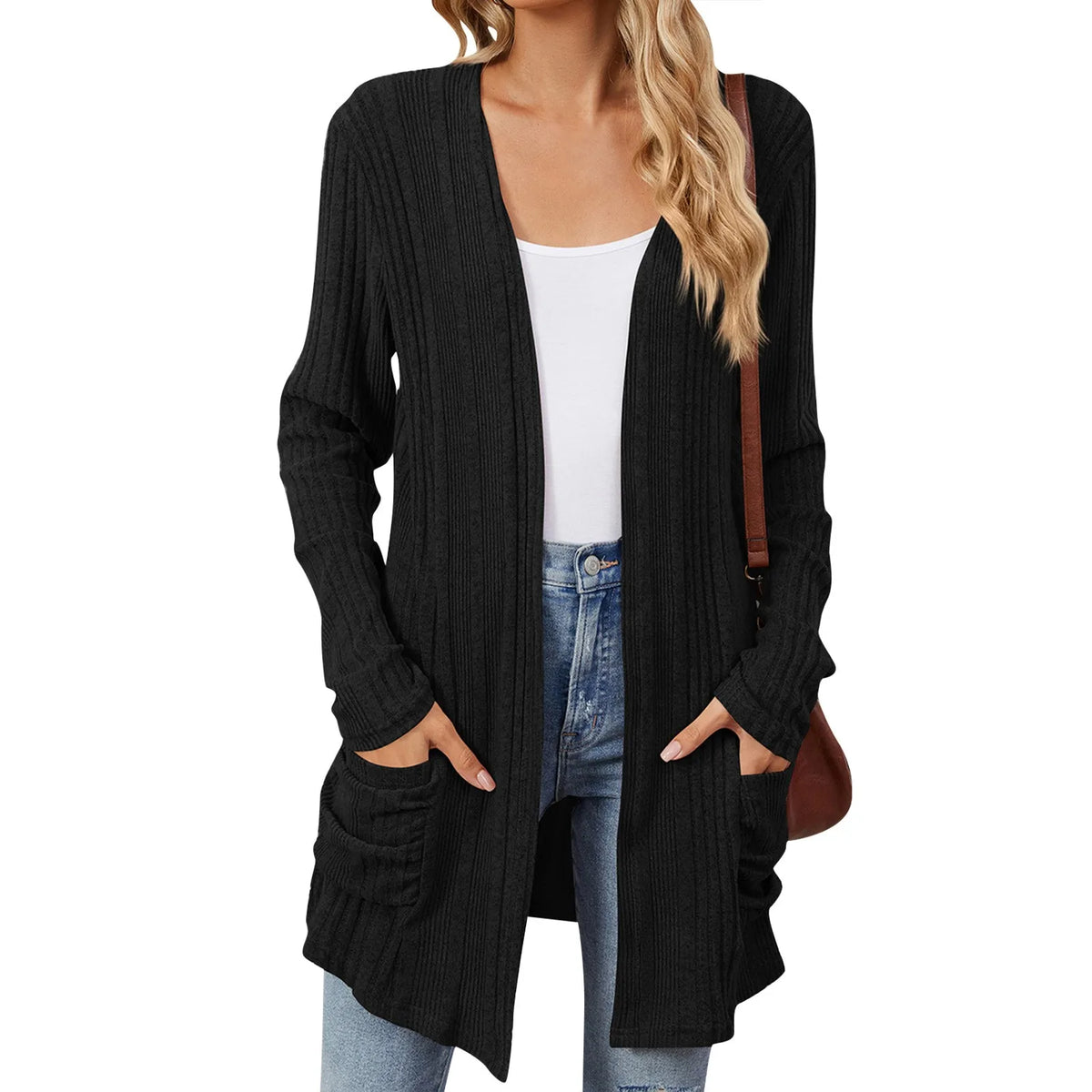 Women’s Longline Ribbed Open Front Cardigan