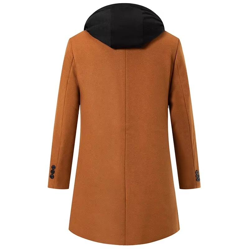 Men's Hooded Wool-Blend Trench Coat | Long Winter Overcoat