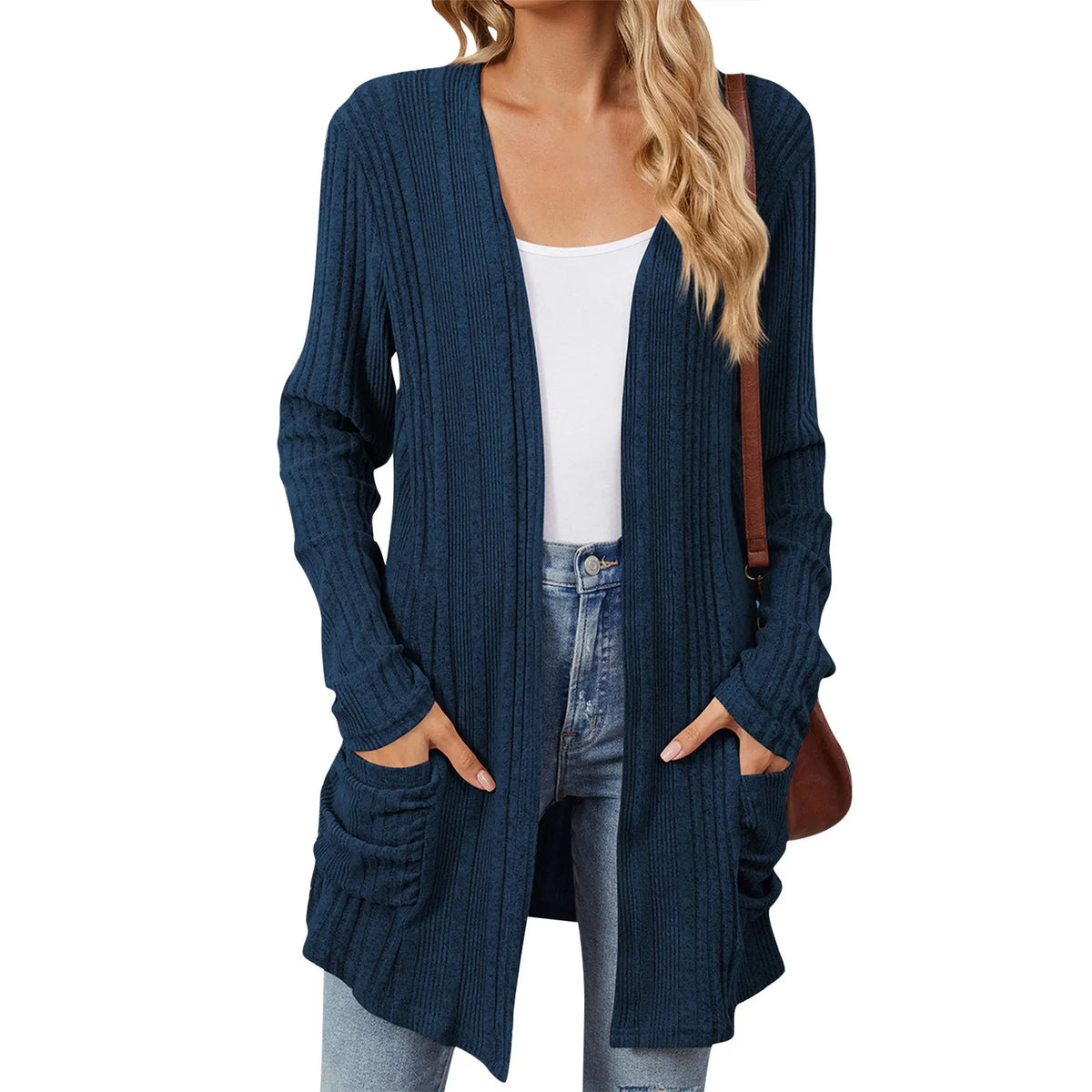 Women’s Longline Ribbed Open Front Cardigan