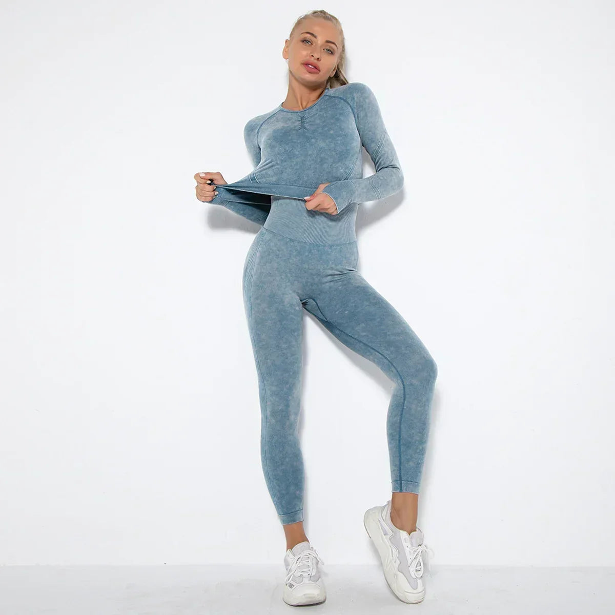 Women's Seamless Cropped Yoga Top Long Sleeve Crew Neck