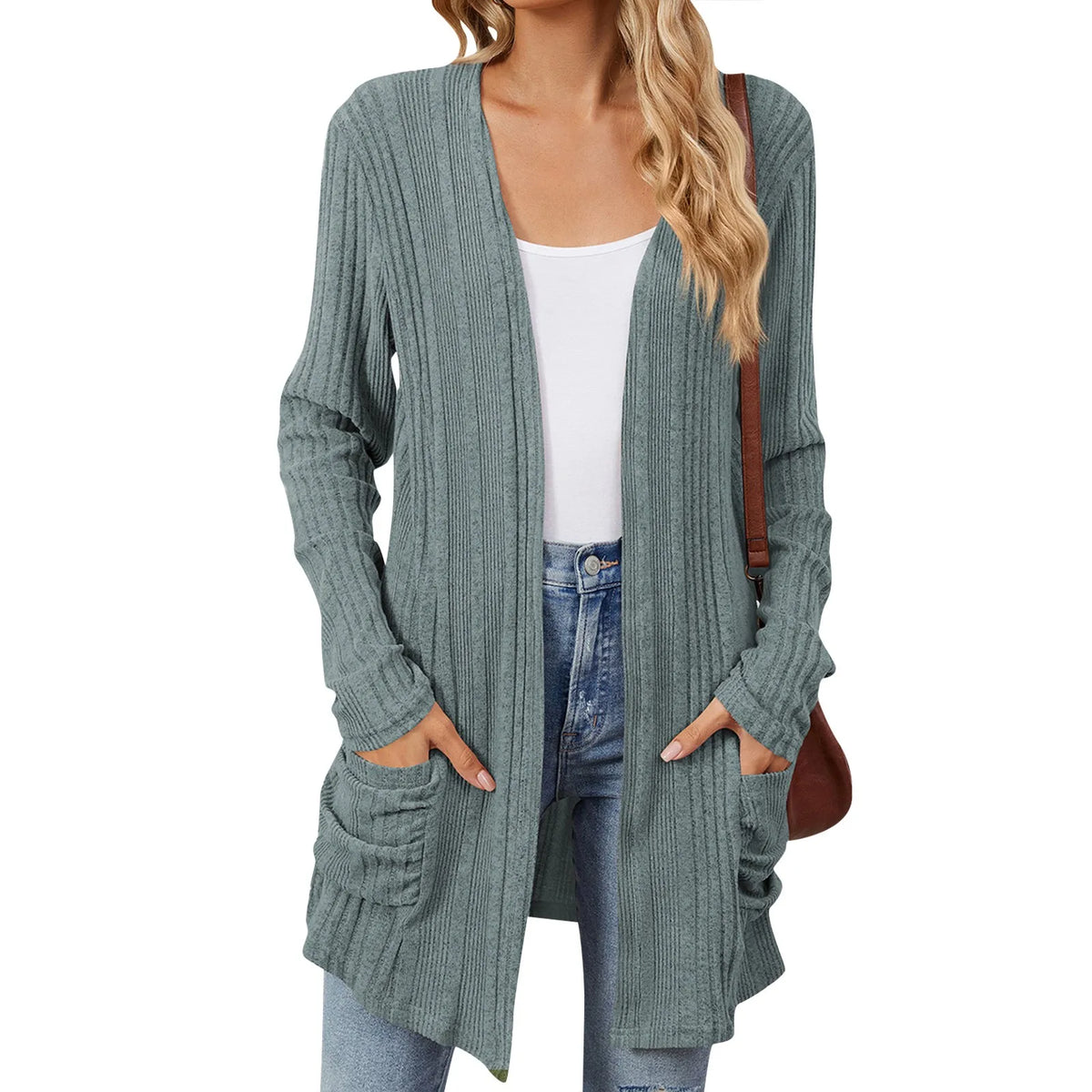 Women’s Longline Ribbed Open Front Cardigan