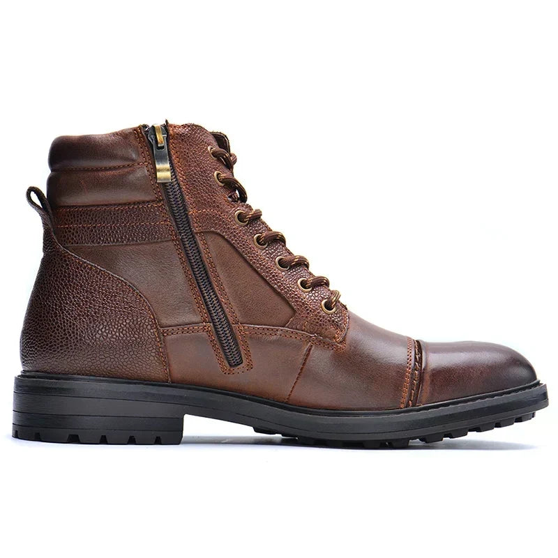 Men's Leather-Look Lace-Up Boots with Side Zip