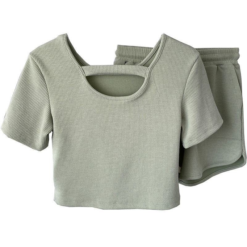 Women's Ribbed Loungewear Set Short Sleeve with Shorts
