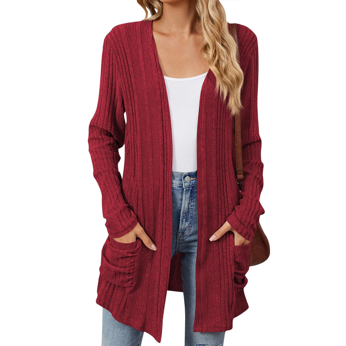 Women’s Longline Ribbed Open Front Cardigan