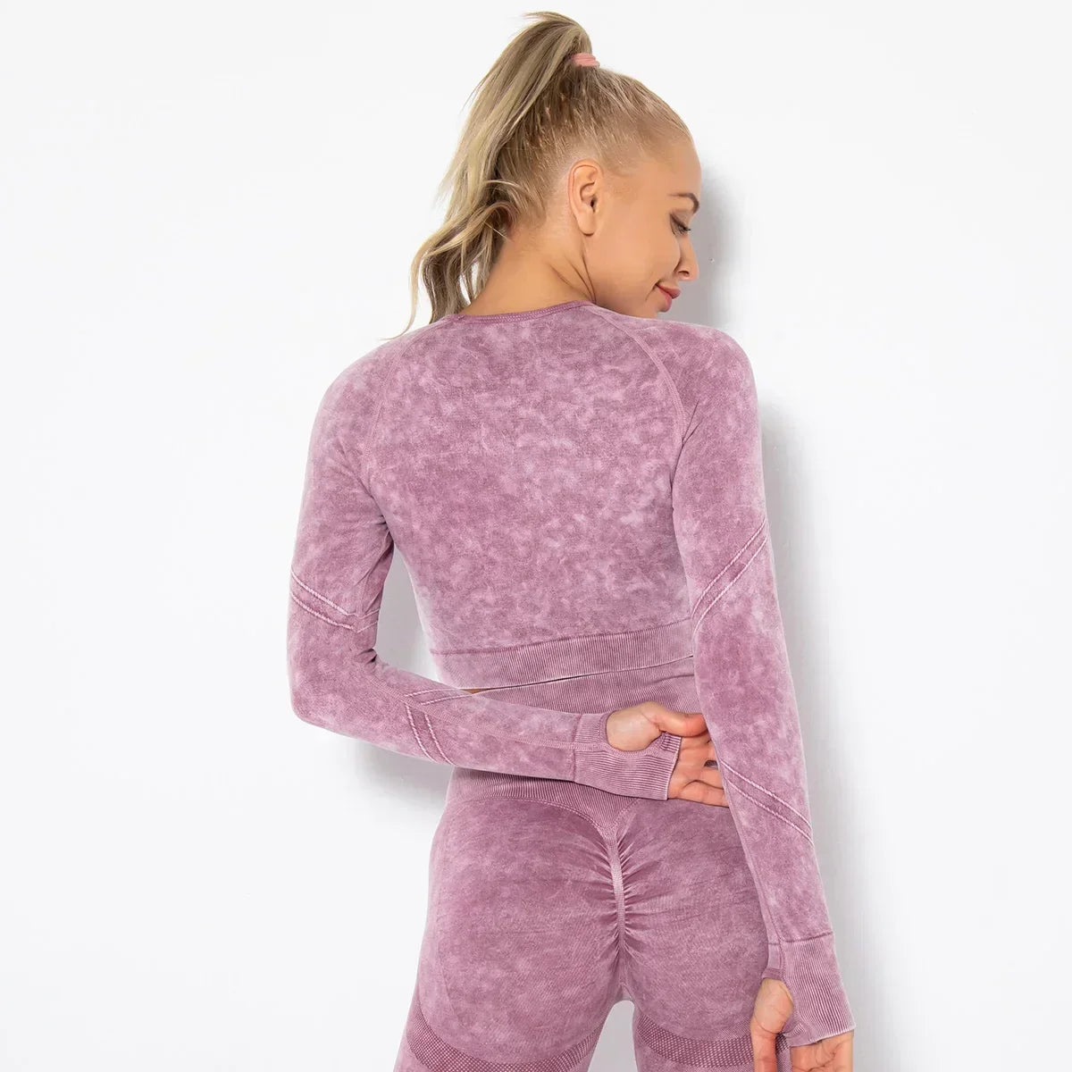 Women's Seamless Cropped Yoga Top Long Sleeve Crew Neck