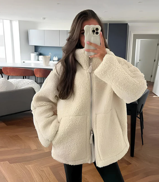 Women’s Textured Winter Jacket with Zip Front