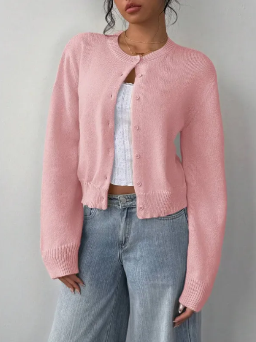 Cropped Cardigan – Knitted Slim Fit Long Sleeve Women's Sweater