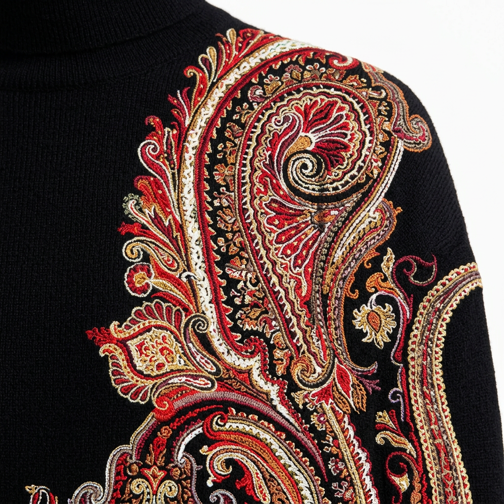 Women's Elegant High Neck Knitted Sweater with Statement Printed Design and Relaxed Fit – Soft Ribbed Long Sleeve Pullover for Sophisticated Smart Casual Autumn and Winter Everyday Wear