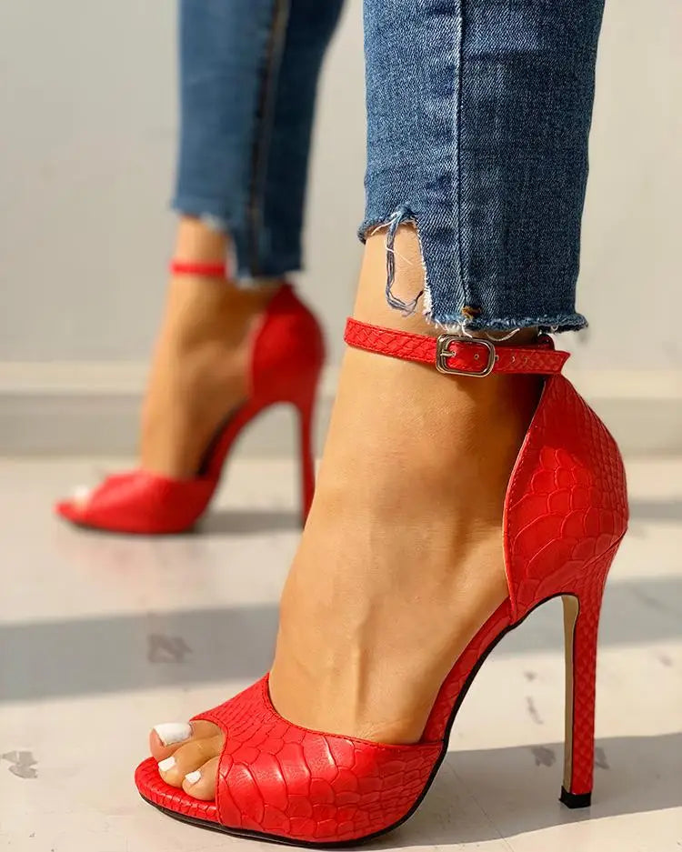 Women's T-Strap Stiletto Heels with Buckle Straps