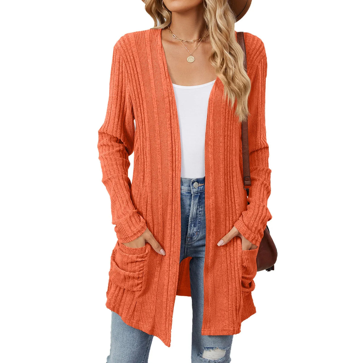 Women’s Longline Ribbed Open Front Cardigan