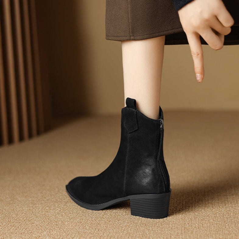Alessia | Block Heel Pull Tab Detail Ankle Boots