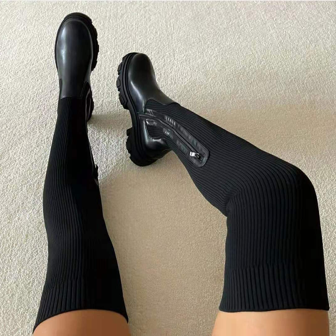 Women's Knee High Cowboy Boots | Block Heel Side Zip
