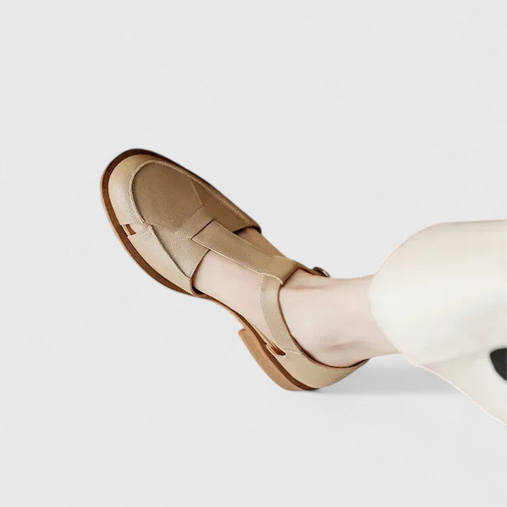 Women's T-Strap Sandals with Buckle and Low Stacked Heel