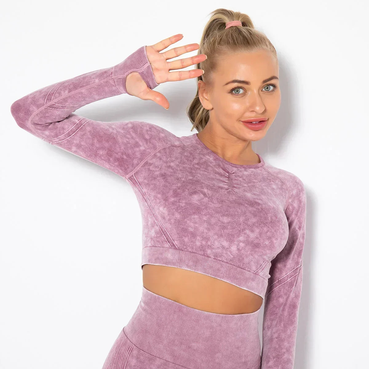 Women's Seamless Cropped Yoga Top Long Sleeve Crew Neck